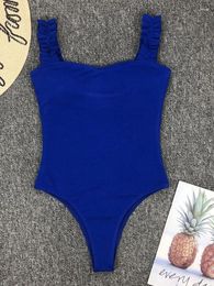 Women's Swimwear Sexy Ribbed One Piece Swimsuit Women Wood Ear Ruffle Push Up Monokini Bathing Suit Summer Beach Wear Swimming