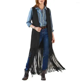 Women's Jackets Loose Women Vest Jacket Long Tassel Open-Front Sleeveless Cardigan Patch Pocket Cowboy Cosplay Waistcoat