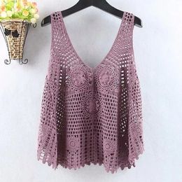 Hollow Knit Vest Ladies Sling Short Top Woman Crocheted Tank Tops Female Comfortable Sleeveless Camis Camisole L65 240516