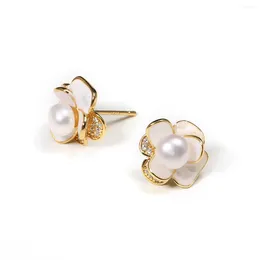Stud Earrings Natural Pearl Bead Flower Shape Cultured Freshwater And Mother Of Shell Earring For Jewellery Women Gift