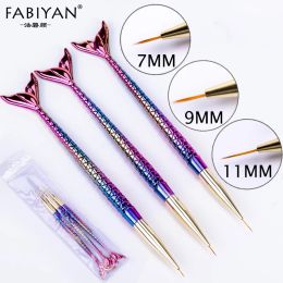 Nail Art Brush Liner Line Stripe Fish Tail Gradient Pen Design Tip Painting Drawing Manicure Acrylic UV Gel Polish Tool 7/9/11mm