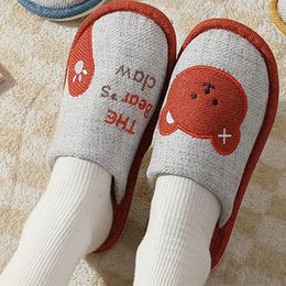 Slippers Cute Bear Cotton Linen Women Men Autumn Winter Home Non Slip Soft Sole Light Warm Shoes Couple Cartoon Casual Slipper