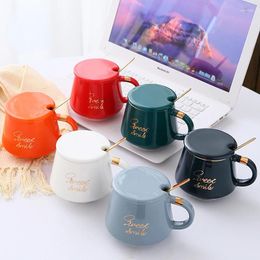 Mugs Ceramic Mug With Lid Spoon Simple Coffee Cup Women And Men European Business Gift Drinking Drop