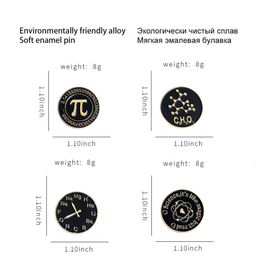 New creative mathematics pi alarm clock chemical formula shape baked paint letter brooch