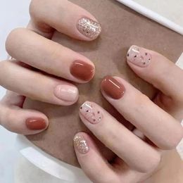 False Nails 24 PCs Short French Glitter With 1 Jelly Gel And Nail File