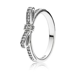 Classic Bow Ring Women CZ diamond Wedding Rings sets Original Box for Pandora 925 Sterling Silver bow-knot RING Girl Jewelry 259H