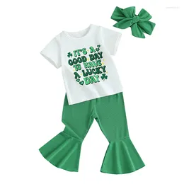Clothing Sets Hirigin Toddler Baby Girl 3PCS St Patrick S Day Outfit Letter Print T-Shirt Bell Pants Headband Girls Summer Outfits