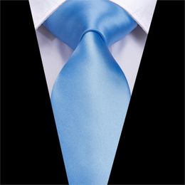 SN-3141 Sky Blue Solid 8.5cm Silk Woven Men Tie Plain Necktie Handkerchief Cufflinks Set Party Wedding Classic Pocket Square Tie