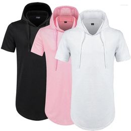 Men's Hoodies Mens Hooded Hip Short Sleeve Shirt Hipster Male Tee Longline Side Zipper Homme Tops Tees Men Streetwear Solid