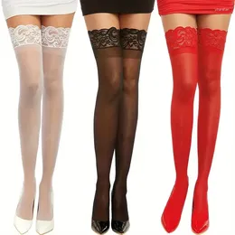 Women Socks 3Pairs Sexy Lace Stockings Transparent Knee High Thigh Long With Anti-slip Stocking For