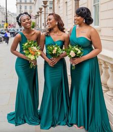 One Shoulder Bridesmaid Dresses For Africa Unique Design Full Length Wedding Guest Gowns Junior Maid Of Honour Dress Ribbon Elastic Silk Like Satin Party Gowns