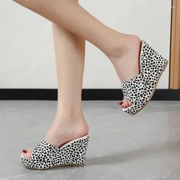 Slippers 2024 European Station Thick-soled Women's Summer Wedge-heeled Fish Mouth Sandal Leopard-print Muffin Bottom Women Shoes