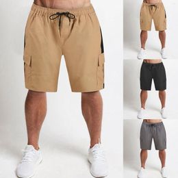 Men's Shorts Pants Male Clothes Summer Straight Leg Overalls Solid Color Loose Casual Lace Up Pantalones Cortos Hombre