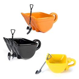 Novel 340ml Ceramics Mugs Excavator Bucket Model Coffee Mug With Spade Shovel Spoon For Dessert Funny Cake Cup Gift Canecas 240524