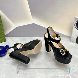 Women's Chunky Heel Platform Sandals leather Ankle Strap Hardware Buckle Open Toe Dress Shoes luxury designer high heels factory footwear 35-42