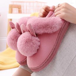 Slippers Winter Long Ears Single Ball Women Men Plush Keep Warm Flat Home Shoes Woman Soft Female Sewing Interior Slipper