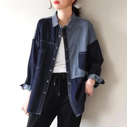 Women's Blouses Spring Loose Casual Thin Turn-down Collar Pockets Splicing Button Cardigan Young Style Irregular Clothing V558