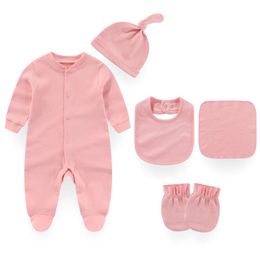 Newborn Cotton Girl Sets Solid Color Pamas 5 Pieces Baby Boy Clothes Unisex Autumn Romper 0-12M Spring L2405