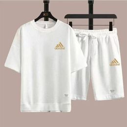 Summer Suit For Men Waffle Fabric Fashion Casual Clothing TShirt Shorts Two Piece Set Male Sports Short Sleeve Tracksuit 240518