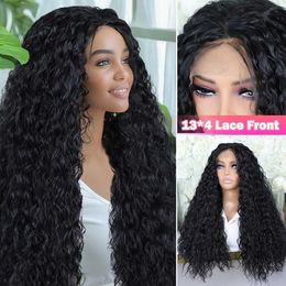 Synthetic Wigs 13X4 lace front closure long wig suitable for women watery natural black hair baby hair pre inserted role-playing daily party Q240523