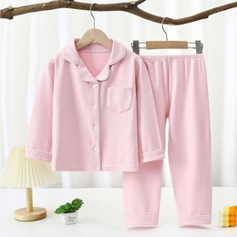 1-16 Years Toddler Baby Kids Unisex Casual Suit Boy Sleeve Front Pocket Lapel Tops+ Long Pants Girl Pama Sets L2405