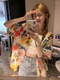 Women's Blouses Korejepo Vacation Windflower Blossom Shirt 2024 Spring Summer Short Sleeved Shirts Fragmented Flower Cute Top Women Fashion