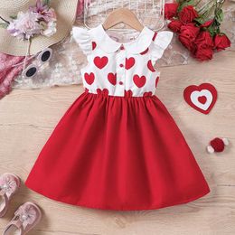 Girl's Dresses Clothing Sets Childrens casual womens summer new childrens red heart print sleeveless A-line princess dress fashionable children 2-8Y WX5.23