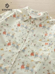 Women's Blouses Spring Cotton Printed Shirt Women Lapel Short Sleeve Sweet Tops Girl Age Reduction Loose 2024 Autumn T44643QC