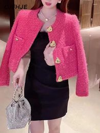 Women's Jackets CJFHJE Korean Style Pockets Chic Tweed Woollen Coats Women Buttons Fashion Casual Long Sleeve Elegant Lady Coat Outwear