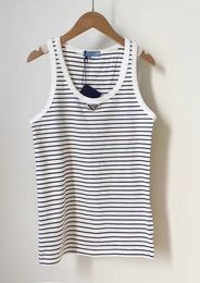 New Striped Elastic Metal Triangle Logo Tank Top: Ultra-Comfortable, Breathable, Street-Style, Versatile, Sexy Casual Vest for the Modern Fashionista