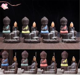 Lotus Backflow Buddhist Incense Little Monk Censer Ceramic Backflow Incense Burner Holder Aromatherapy Smoke Backflow Stick Incens1712306