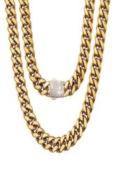 614mm wide Stainless Steel Cuban Miami Chains Necklaces CZ Zircon Box Lock Big Heavy Gold Chain Men Hip Hop Rapper jewelry5838041