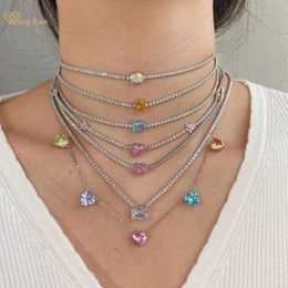 Pendant Necklaces Wong Rain 925 Pure Silver Laboratory Sapphire Gem Womens Tennis Chain Necklace Pendant Exquisite Jewelry Wholesale S2452206