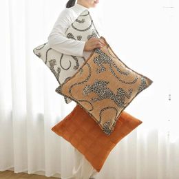 Pillow Leopard Jacquard Cover Nordic Chenille Pillowcase Orange Green Quilted Home Decoration Backrest Case