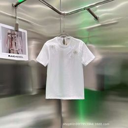 Men's T-shirts Spring/summer Age Reducing Ostrich Hair Beads Flower White Short Sleeved T-shirt