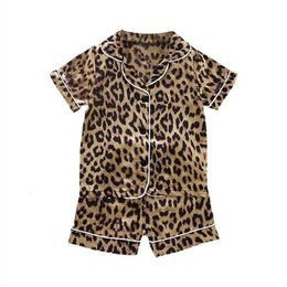 Princess Pamas Baby Cartoon Clothing Sets Night Wear Kids Leopard Pyjamas Pijamas Boys Girls Short Sleeve Sleepwear L2405