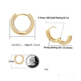 Hoop Huggie 18K Gold Plated Copper Zircon Earrings Men Women Hip Hop Jewellery Iced Out Stud Earings Bling Diamond Earring For Gift Drop Otjns
