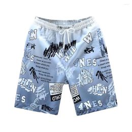 Men's Shorts Men Loose Pants Summer Cartoon Print Drawstring For Beach Vacation Daily Sports Elastic Waist Knee Length Casual