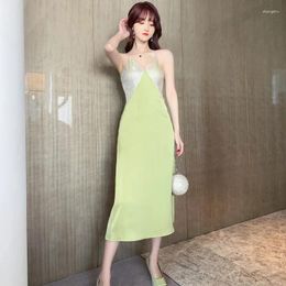 Casual Dresses 2024 Summer High-end Chic Women Dress V Neck Patchwork Sexy Party Streetwear Maxi A Line Vacation Vintage Vestidos