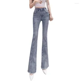 Women's Jeans Ladies 2024 Autumn Trousers Elegant Women Slim All-match Net Red Long Pant Stretch High-rise Flared Pants OK1055
