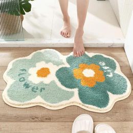 Carpets Bedroom Mat Bathroom Carpet Lovely Flower Pattern Flocking Rug Water Absorbent Washable Non-slip For
