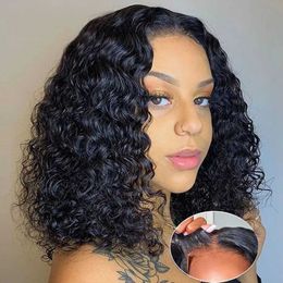 Synthetic Wigs Non adhesive 100% artificial wig water wave ready to wear short Bob HD transparent lace front and remove deep curly wigs for womens sales Q240523