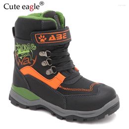 Boots Cute Eagle Waterproof Winter Snow Boys Pu Leather Mid-Calf Child's Shoes Plush Rubber For EU 27-32