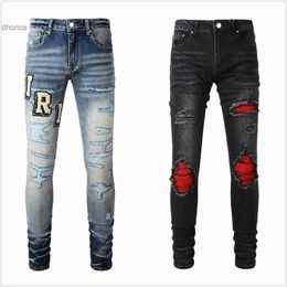 Designer Jeans for Mens Hiking Pant Ripped Hip Hop High Street Fashion Brand Pantalones Vaqueros Para Hombre Motorcycle Embroidery Close Fitting