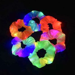 Hot Sale 1PC Girls Ponytail Holder Neon Led Scrunchies Luminous Hairband Growing for Christmas Wedding Birthday Decor L2405