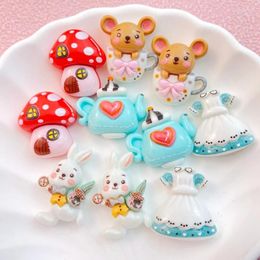 Decorative Figurines 10Pcs Cute Cartoon Mushrooms Mice Rabbits Teapots Series Flat Back Resin Cabochons Scrapbooking DIY Jewellery Craft