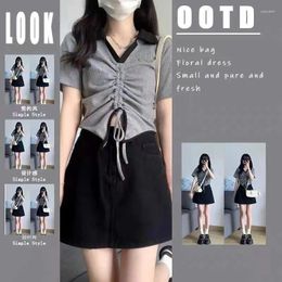 Work Dresses 2024 Small Wear Drawstring Top Half Body Short Skirt Playful And Lively Two-piece Suit Female Y2K Korean Fashion