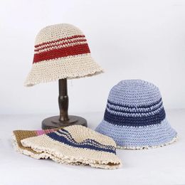 Berets 2024 Womens Straw Hats Crochet Hat Bucket UV Protection Sun Visor Beach Women Visors Ladies Girl Lace Summer Cap