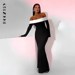 Casual Dresses BoozRey Sexy Backless Off Shoulder Contrast Maxi Dress Women 2024 Autumn Elegant Party Evening Gown Birthday Bodycon
