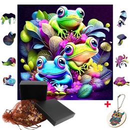 Puzzles Top Quality Animal Cute Frog Jigsaw Wooden Puzzles Children Elegant Gifts Educational Toy Adults Family Puzzle Game Home Decor Y240524